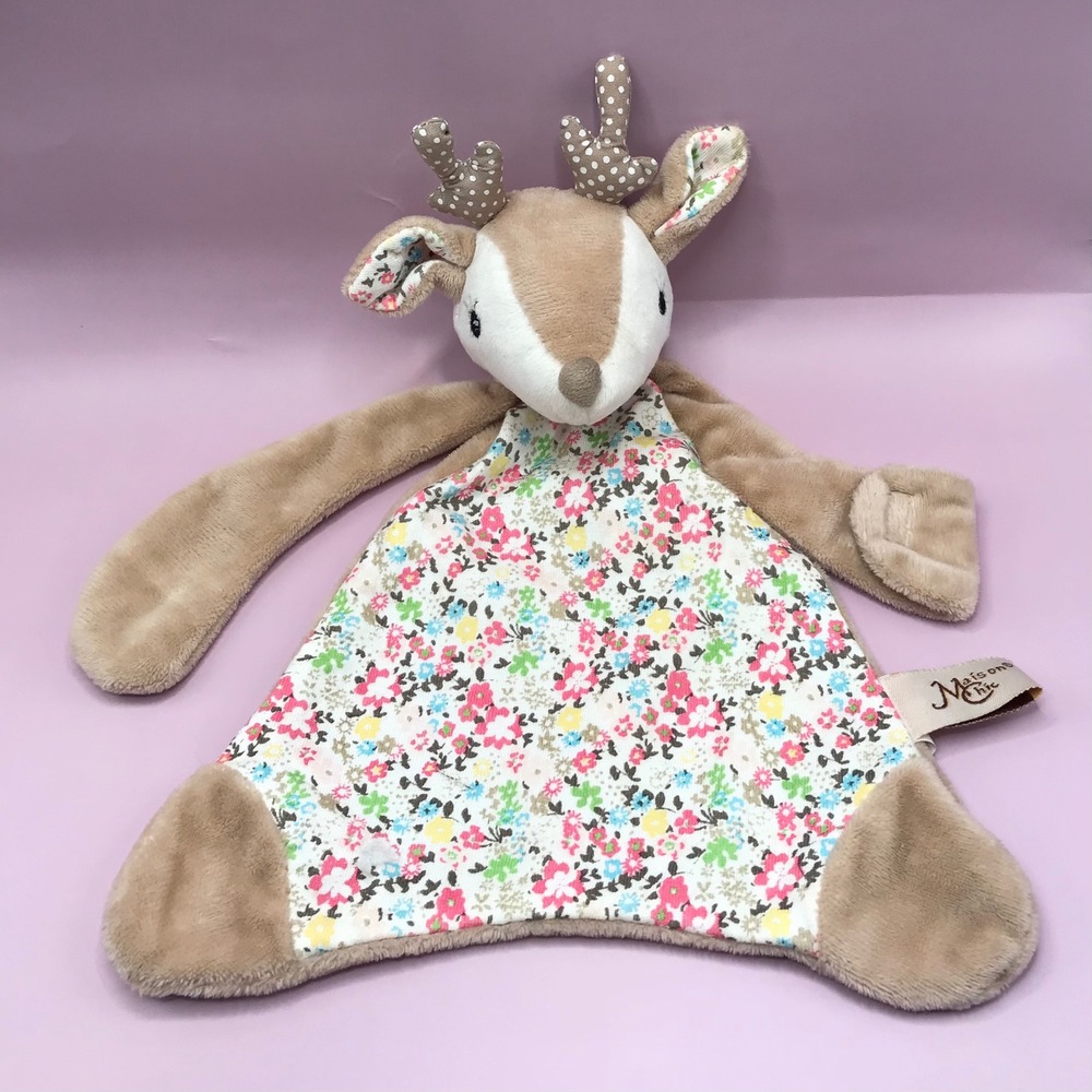 Maison Chic Deer Lovie Security Blanket Floral Fawn Plush Snuggler Tan
